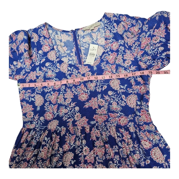 NWT Loft Puff Sleeve Swing Dress, floral design, Size 8 - Picture 5 of 9